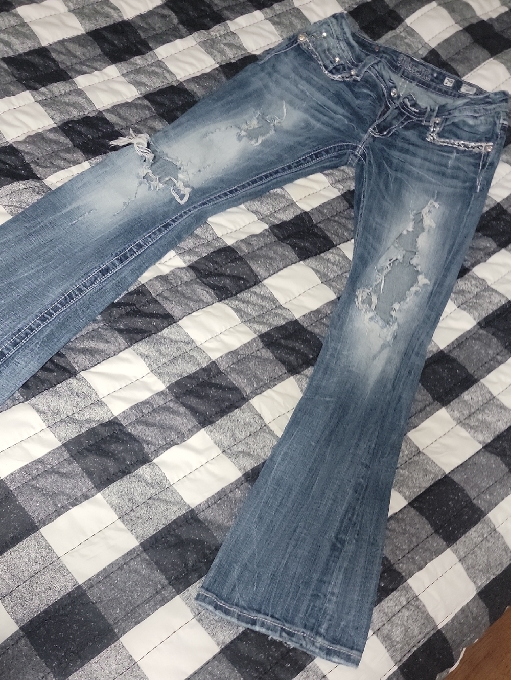 Miss Me Distressed Bootcut Jeans - Medium Blue Wash